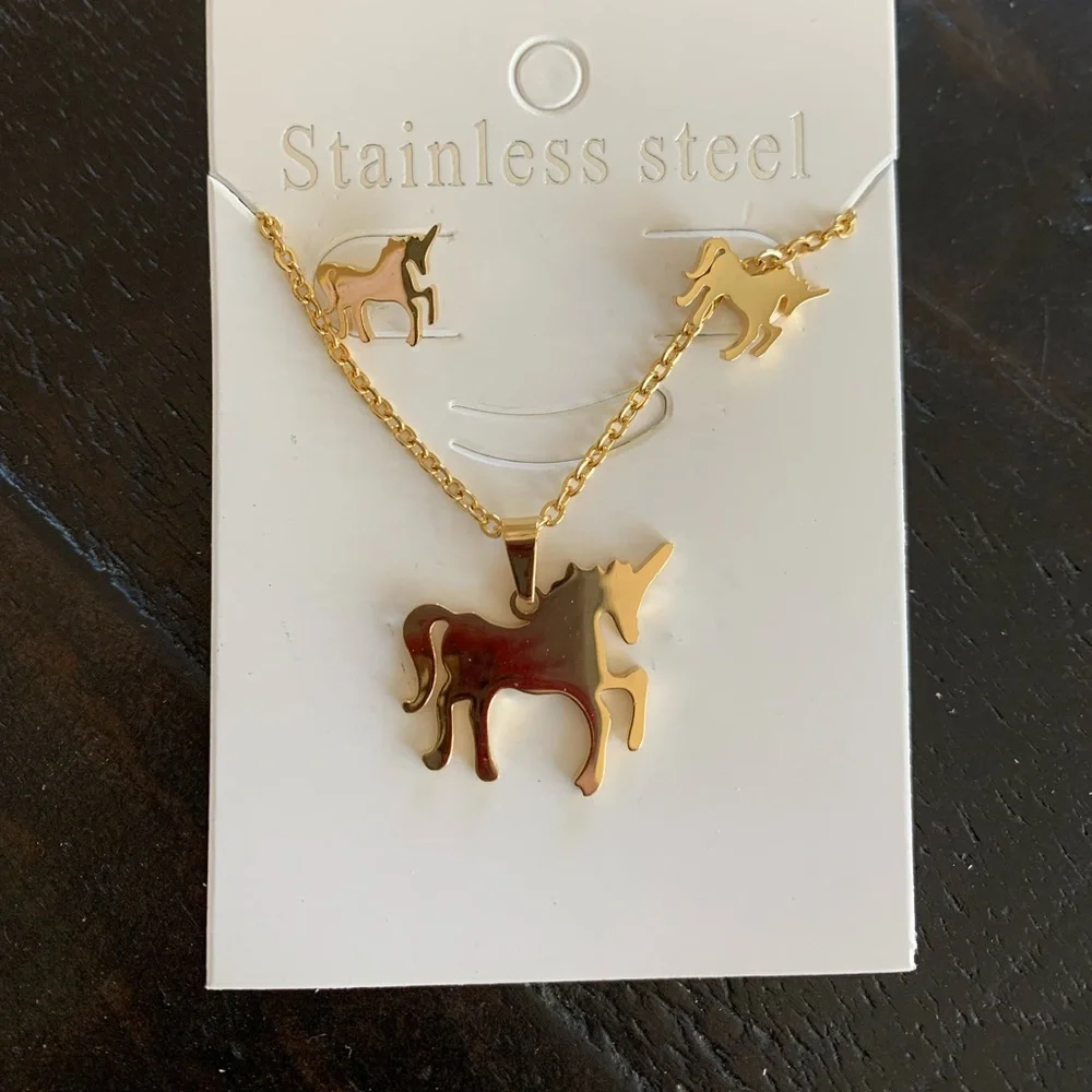 Unicorn Necklace and Earring Set